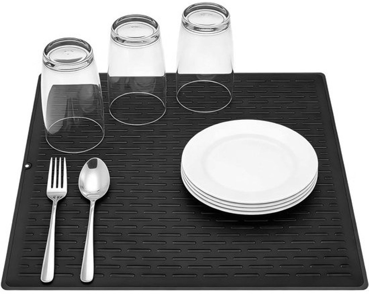 Afdruipmat Siliconen - Droogmat Keuken - Servies Drogen - Hittebestendig Antislip - 40 x 50 cm - Zwart