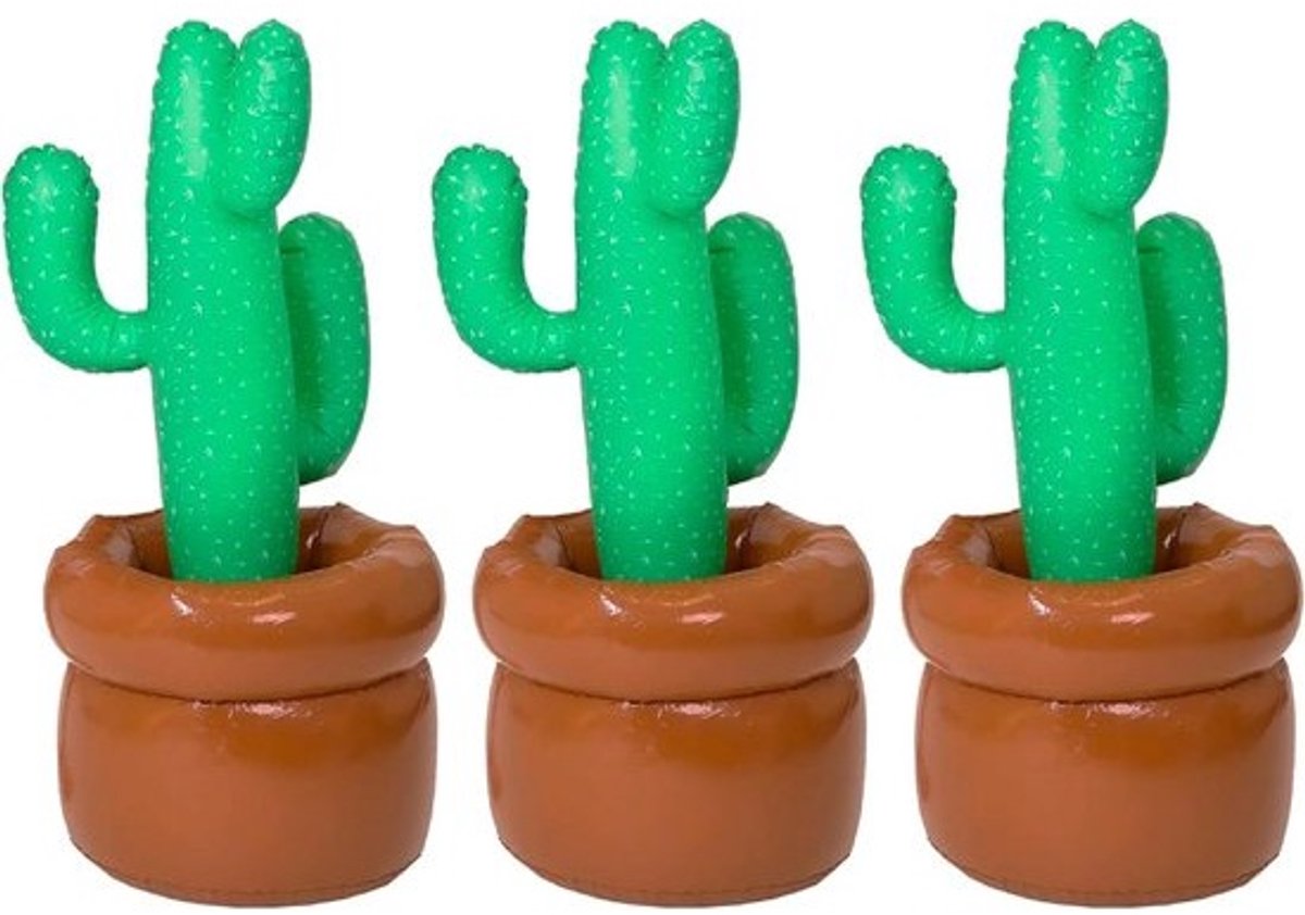 Opblaasbare Cactus met Pot - Grote Mexicaanse Feestdecoratie - 96 cm Hoog - Set van 3