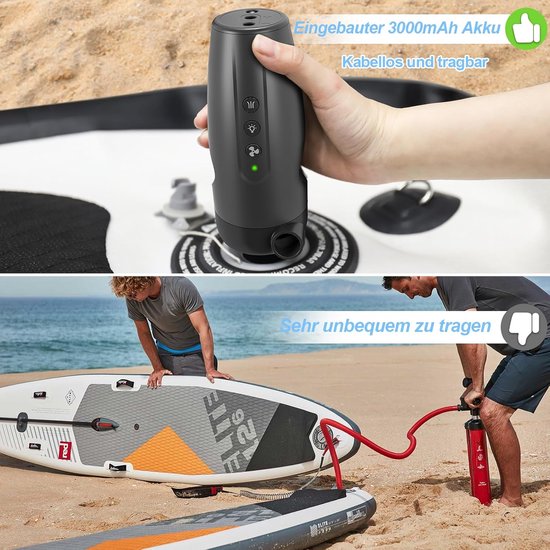 15PSI elektrische luchtpomp, oplaadbare elektrische pomp met 7 luchtmondstukken en adapter, 2-in-1 snelle opblaas- en leegpomp voor opblaasboot/kajak/campingmatras/zwembad — afbeelding 2