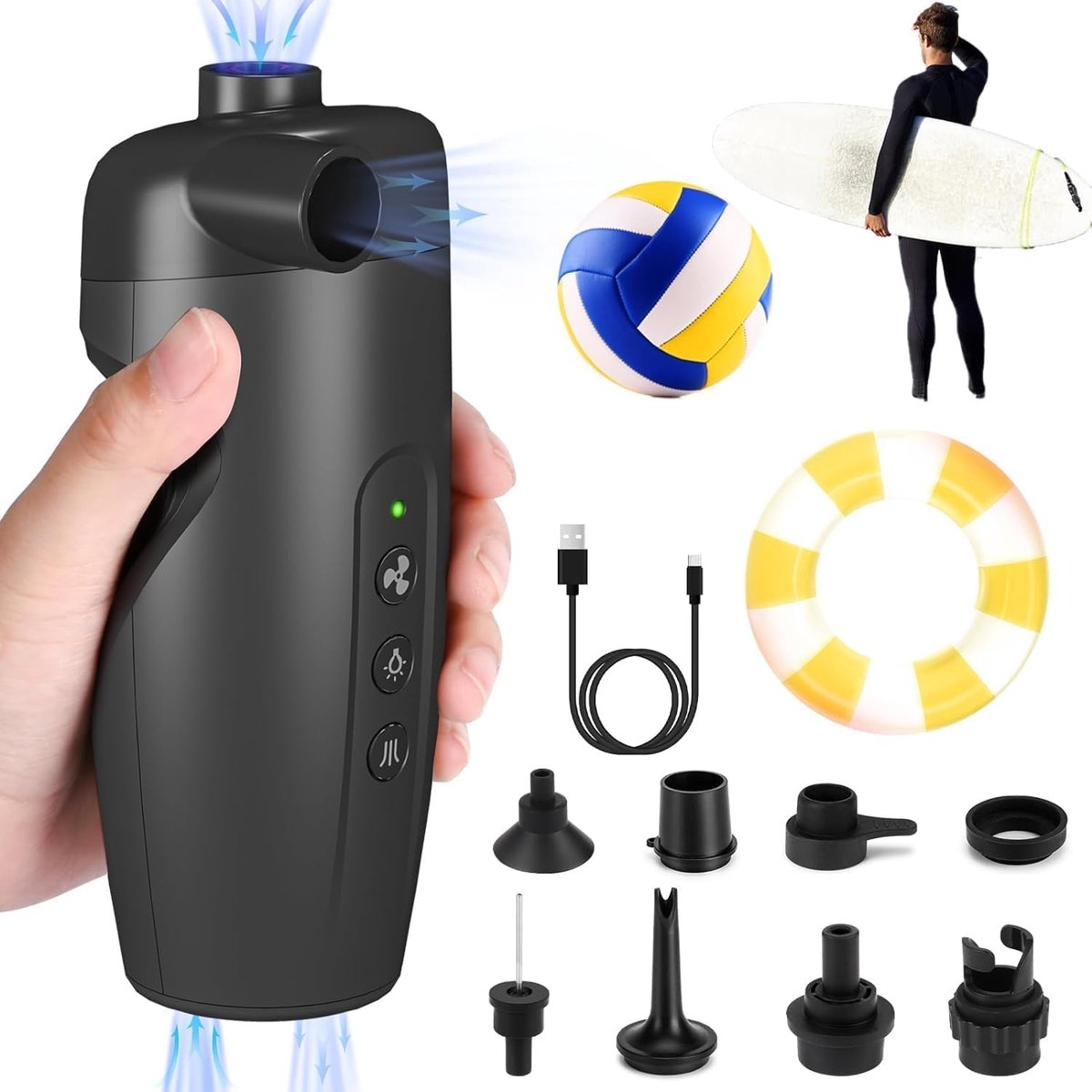 Elektrische SUP-luchtpomp - 3000 mAh - Oplaadbaar - 20 PSI - Hoge druk - Voor kajak, paddleboard, boot, luchtmatras, boei, sportbal, vacuümzak