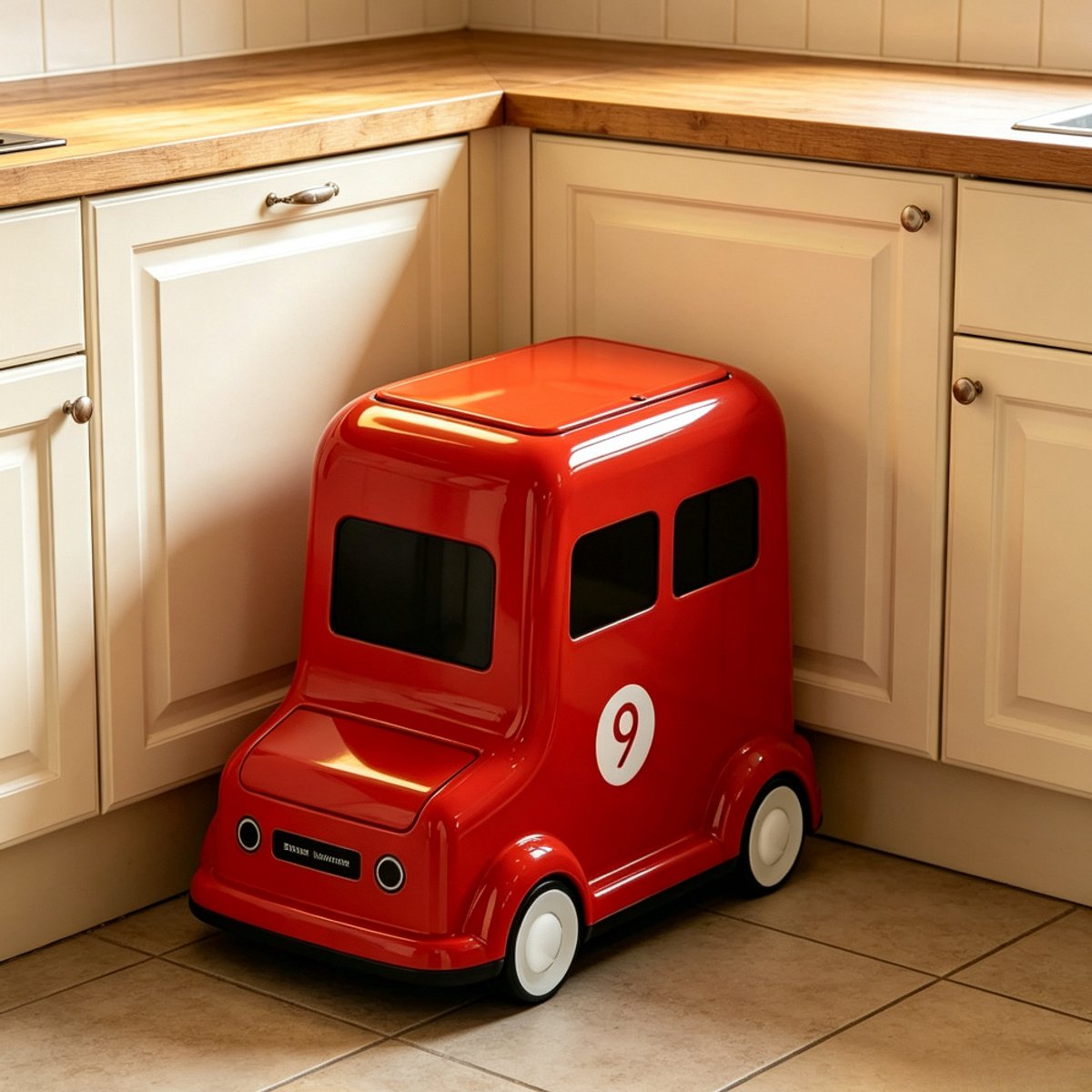 Retro auto‑vormige prullenbak met druk‑opend deksel en verrijdbare wieltjes, decoratieve vuilnisbak met losse binnenemmer, speels design afvalbak voor woonkamer, kinderkamer, kantoor en slaapkamer, Afmetingen 40x20x30cm ,18L Rood De vuilnisbak