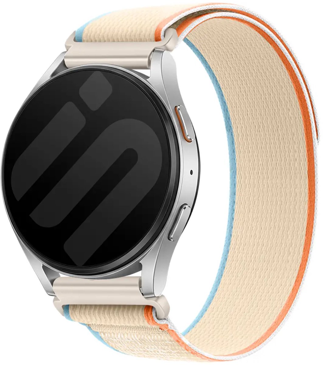 Strap-it Nylon Trail bandje geschikt voor Samsung Galaxy Watch 7 (40/44mm) / Galaxy Watch 6 (Classic) / Galaxy Watch 5 (Pro) / Galaxy Watch 4 / Watch 3 / Watch FE / Polar Ignite 3-2 / Pacer / Unite / Huawei GT3 - GT2 / Amazfit GTS 4-3-2 (Creme)