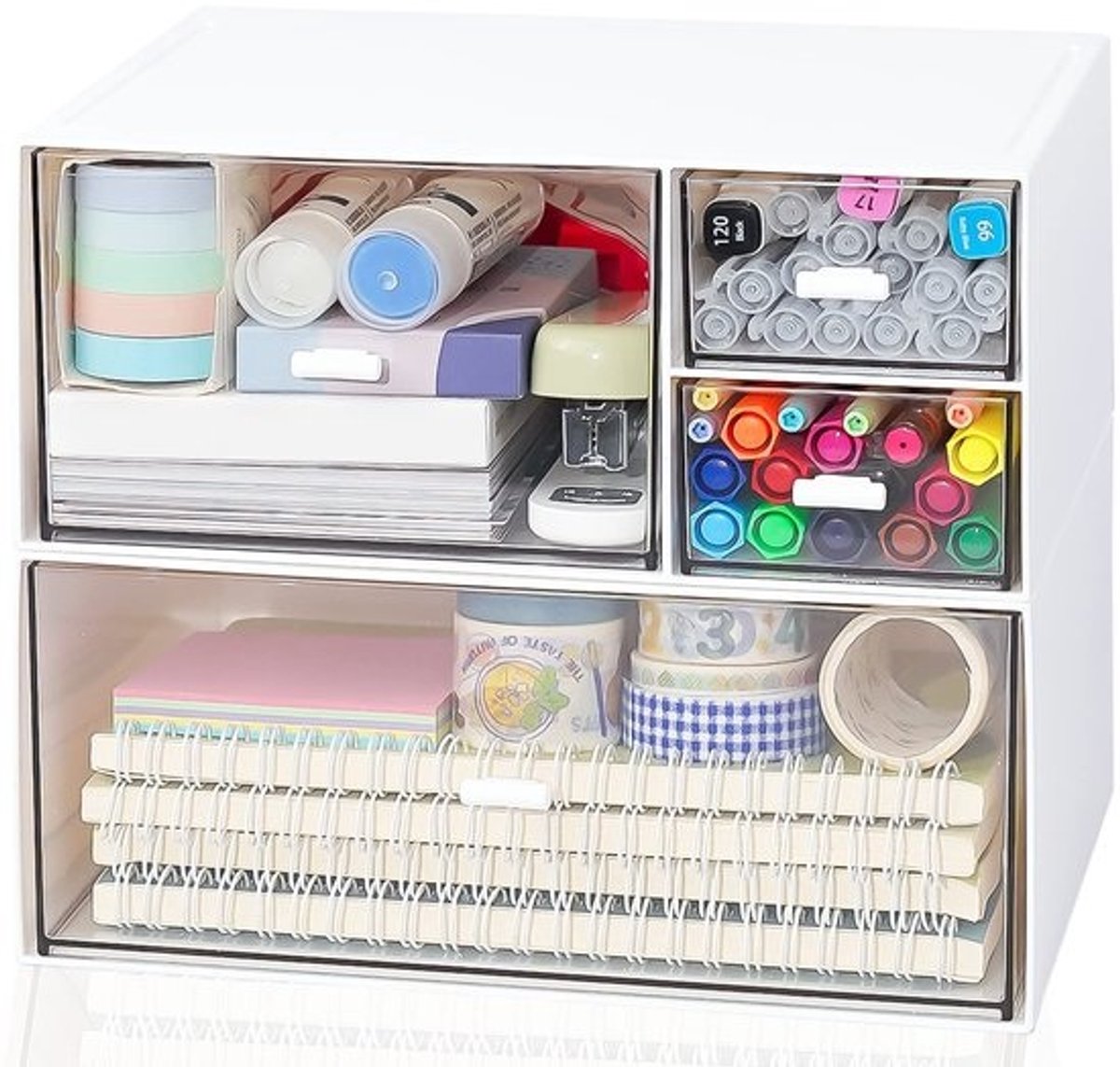 By shayne - Bureau lade organizer - Make-up organizer - 4 stapelbare kunststof laden - Wit - Cosmetica opbergdoos - Geschikt voor kantoor en badkamer