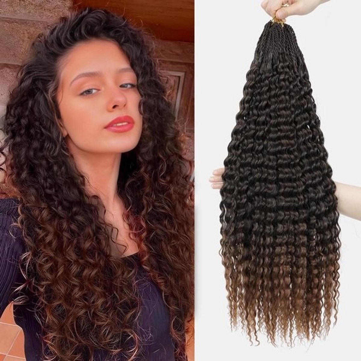 Voorgelust Kinky Krullend Haar 8 Bundels 18 Inch Zwart Water Golf Micro Krul Vlechtaccessoire