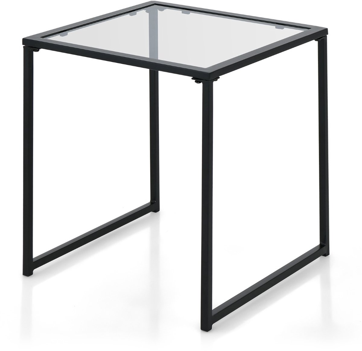 SureDeal® - Salontafel - Bijzettafel Kleine Tuintafel - Tafelblad Gehard Glas - Woonkamer Tuin Balkon - 43x43x45 cm - Zwart + Transparant