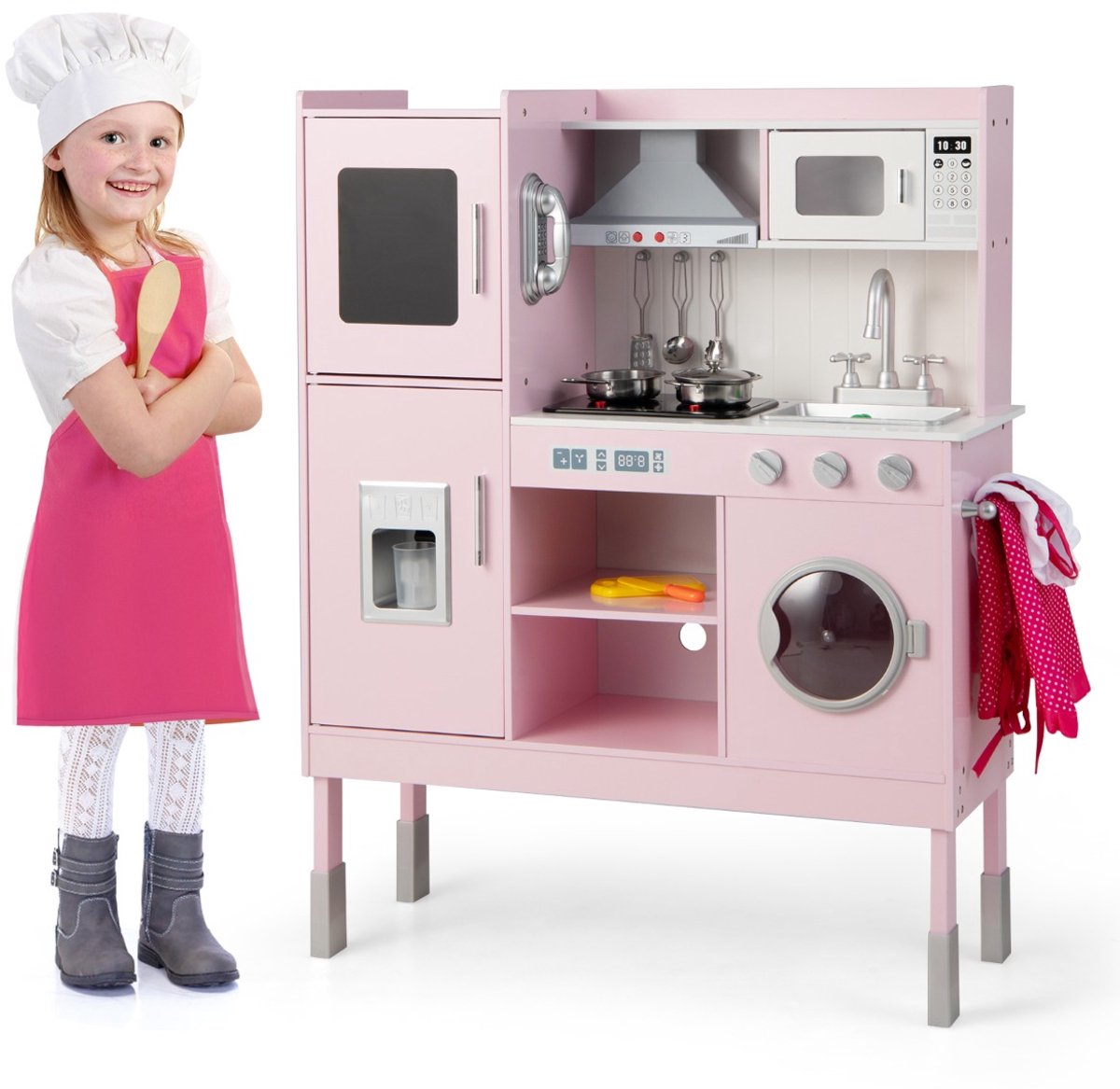 SureDeal® - Rollenspell - Keukenset - Kinderen Keukenspeelgoed - Afzuigkap Ijsmachine - Telefoon Accessoires Geluiden - 83x29x103 cm - Roze