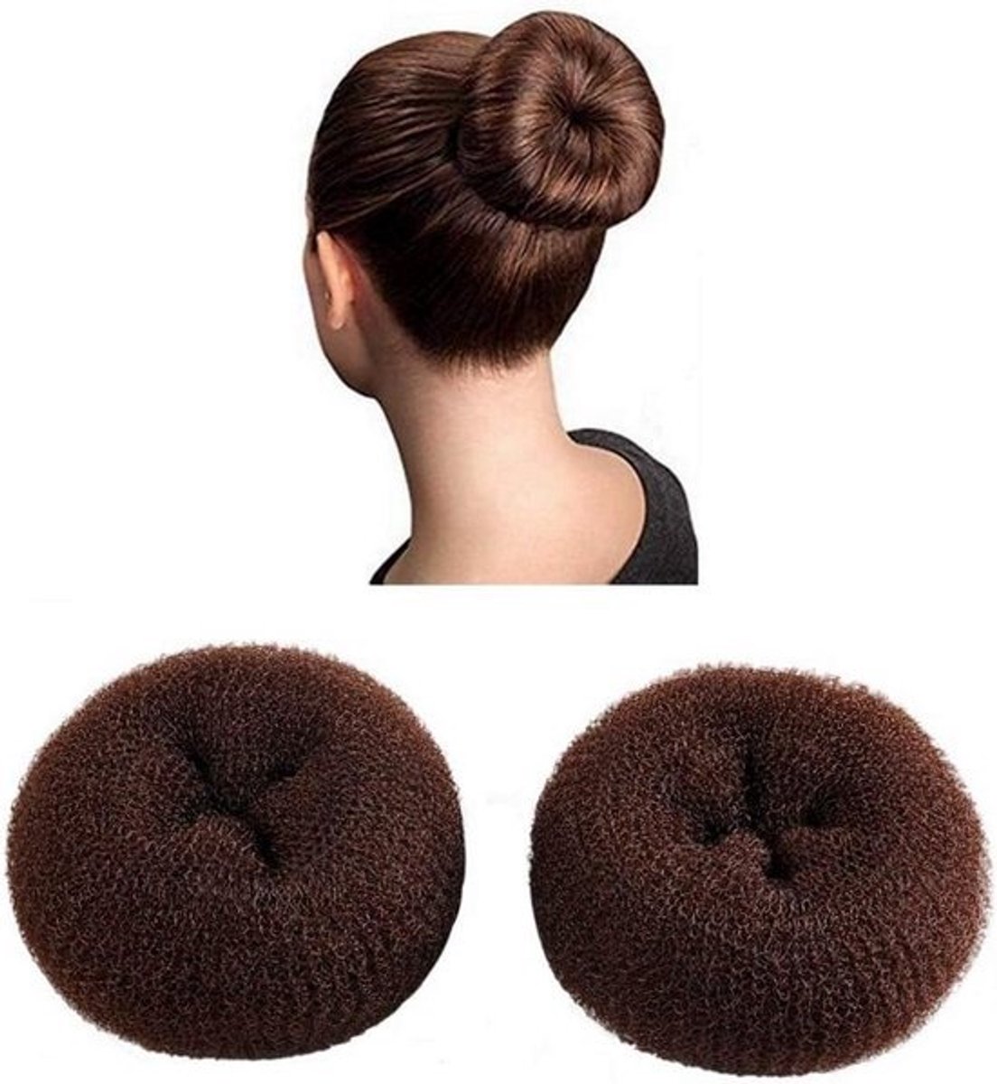 2x Grote Haar Donut Maker voor Chignon en Kapsels - Ringstijl Haar Hulpmiddel (9 cm, Bruin)
