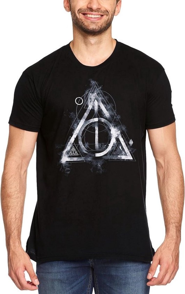 Unisex T-Shirt met Deathly Hallows Print | Zwart Katoen | Potter Fans