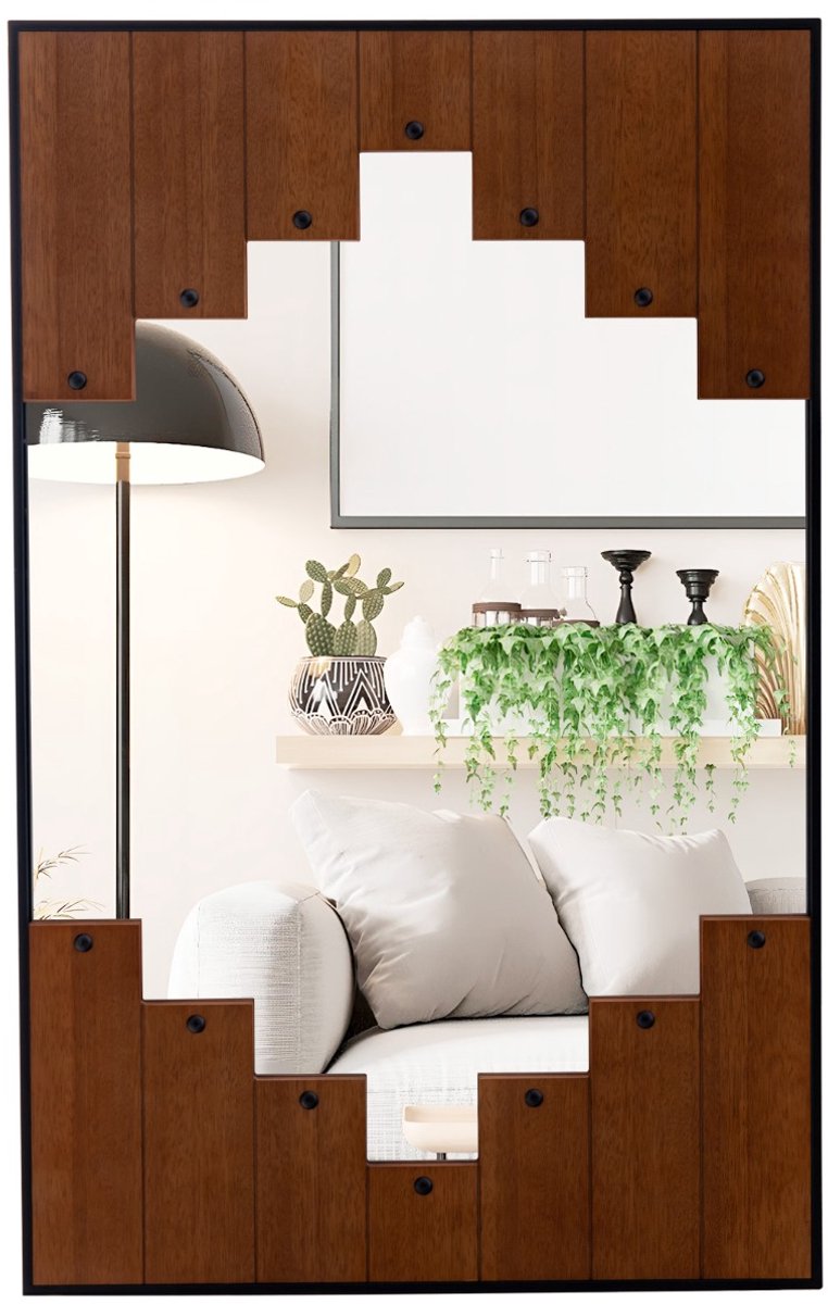SureDeal® - Wandspiegel - Decoratieve Rechthoekige Grote - Pianosleutel Lijst Tweezijdige - 95x60 cm - Donkerbruin