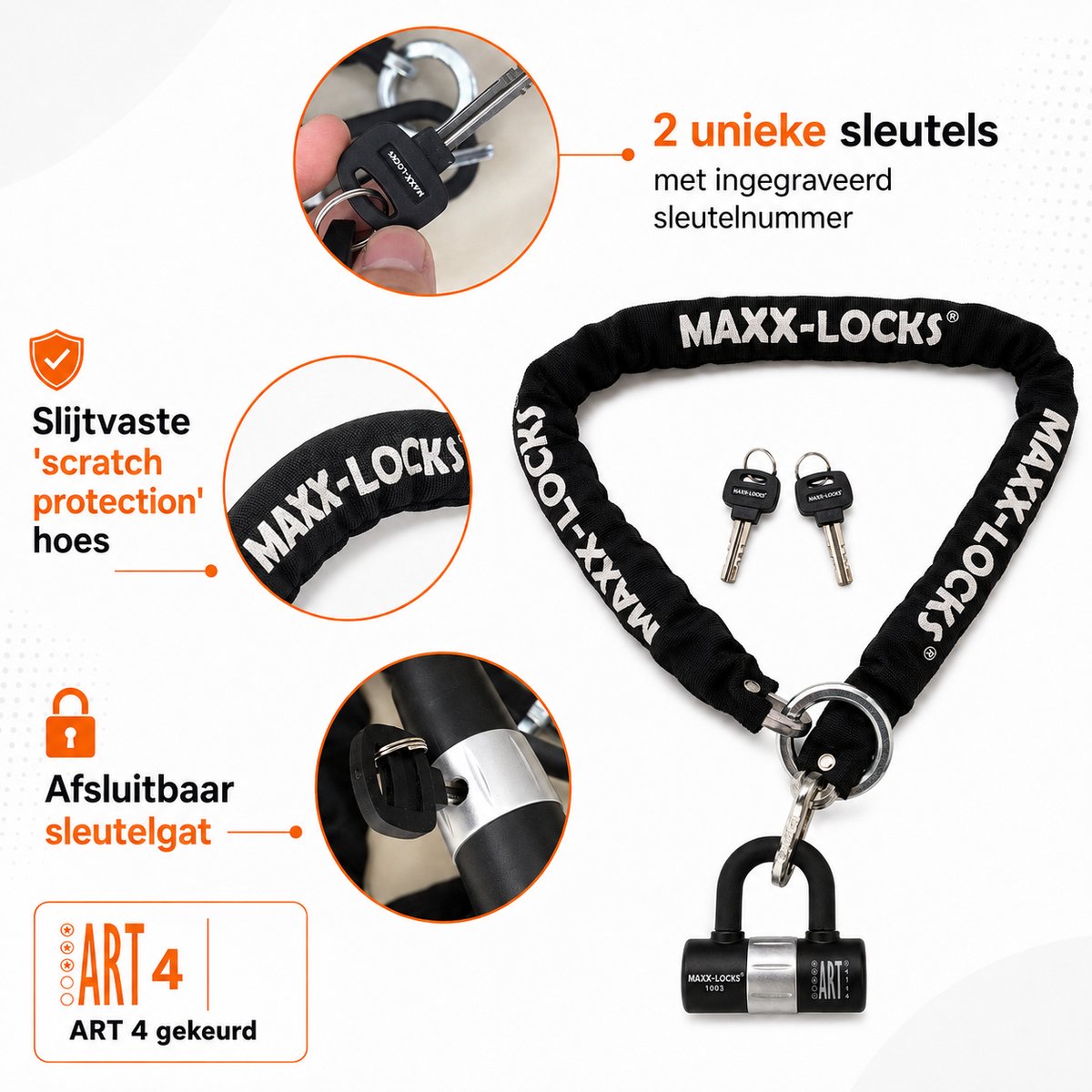 Maxx-Locks Naseby Art 3 Scooterslot + ART 4 Muuranker / Grondanker - Kettingslot met Loop en Beugelslot - Art Gekeurd Slot voor Fatbike en Scooter & Brommer - 150 cm – foto 7