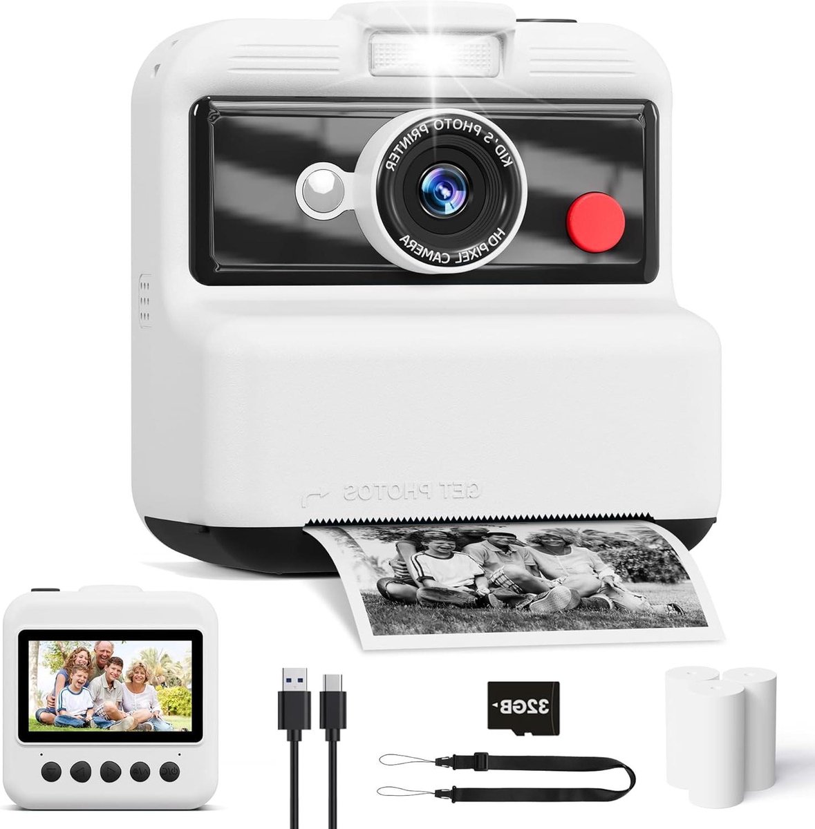 Kinder Camera - Direct Print Camera - Foto's Maken Printen - 48MP UHD Resolutie - 3 Inch Scherm - Wit