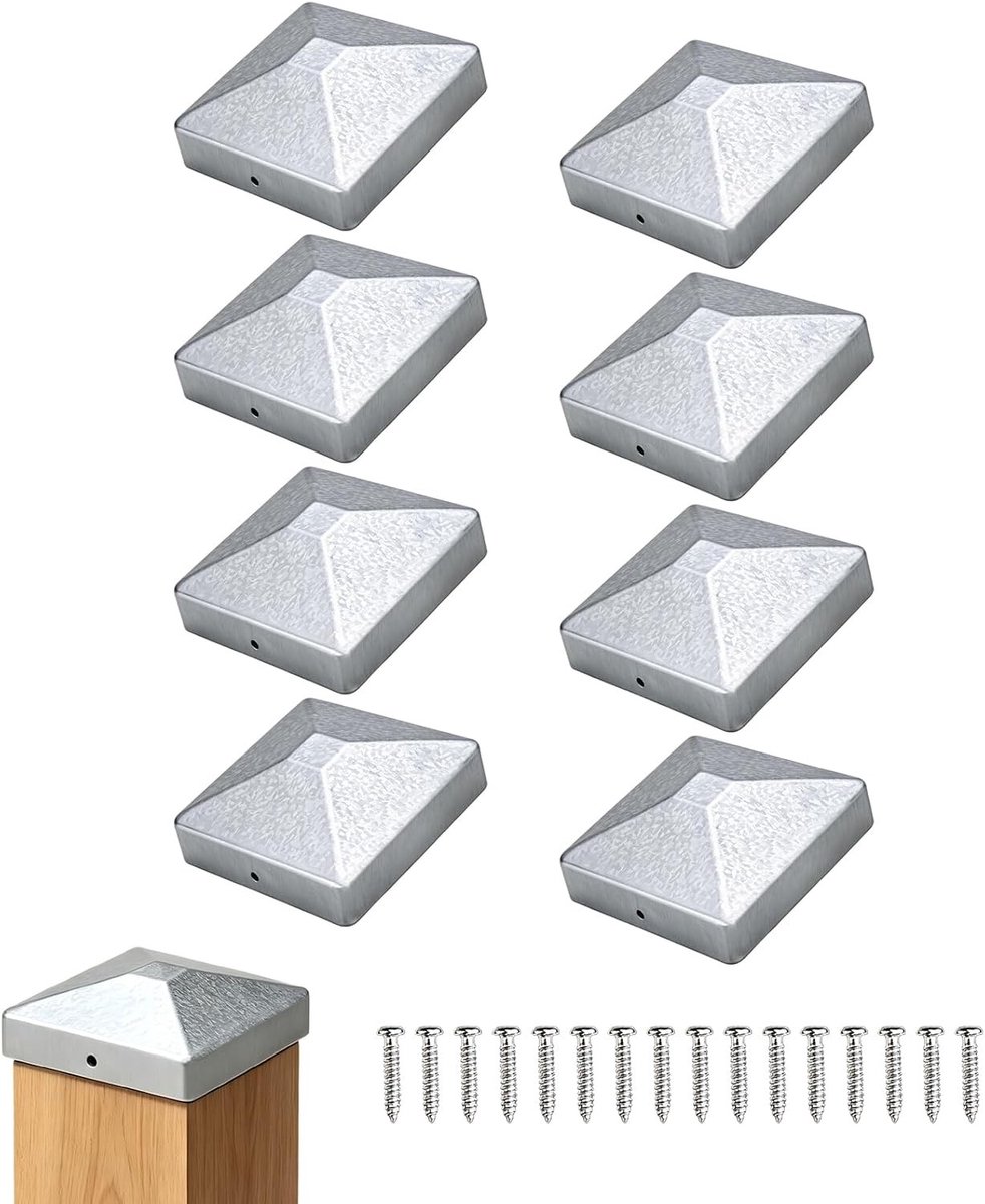 Set van 8 paaldoppen 7 cm x 7 cm voor hekwerk, weerbestendig en duurzaam, zilverkleurig