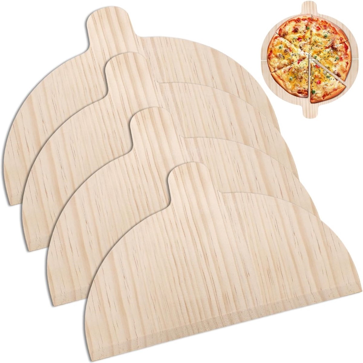 longziming - Pizza Schuiver Set - Houten Pizzaschep - Bakgerei Accessoires - Veilig Onder Pizza Schuiven - Vlotte Overdracht Naar Steen - 4 Mm Dikte Voor Stevigheid - Compacte Opslag En Veelzijdig Gebruik - 4 Stuks