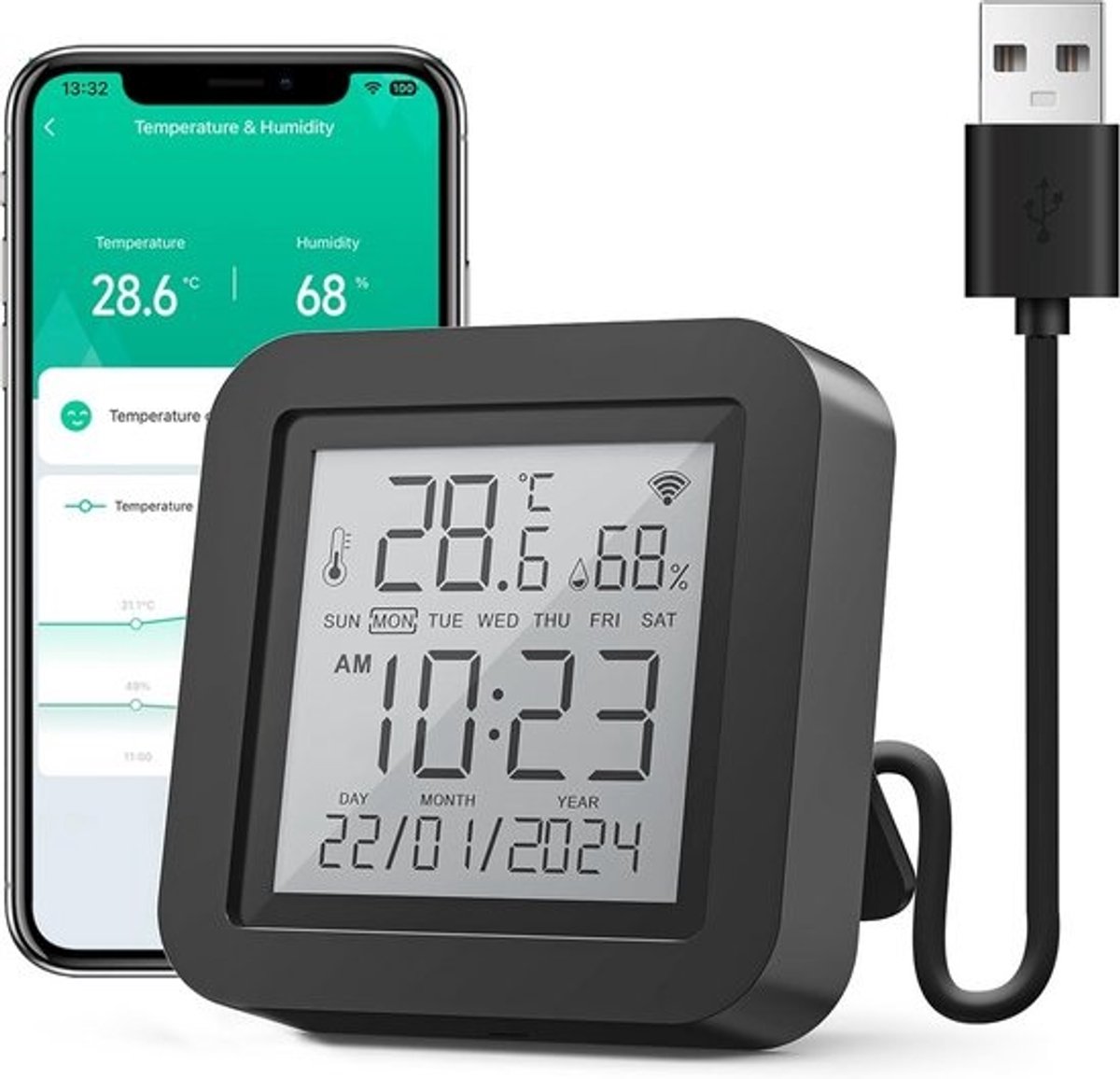 Slimme WiFi Hygrometer voor Binnen, Kelder en Kas met App Bediening