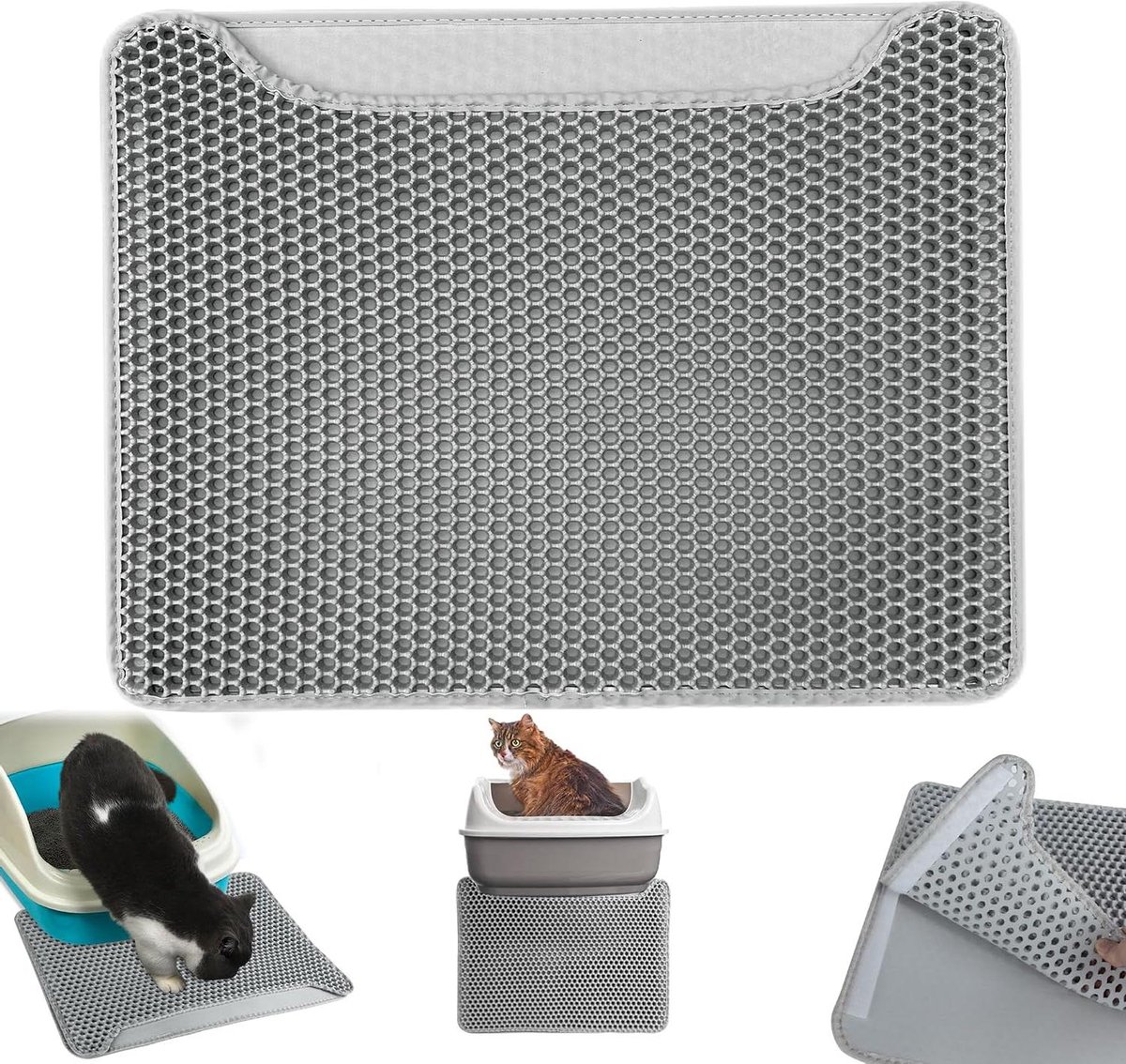 Kattenbakmat - Dubbellaags Mat - Net Vloer - Honingraat Gaten - 40 x 50 cm - Grijs