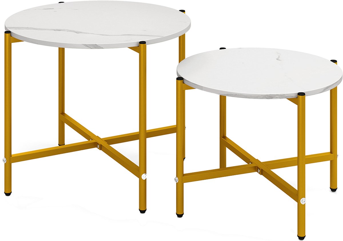 SureDeal® - Salontafel - Ronde Salontafelset - Metalen Stapelbare Salontafels - 65x65x51 cm - Wit