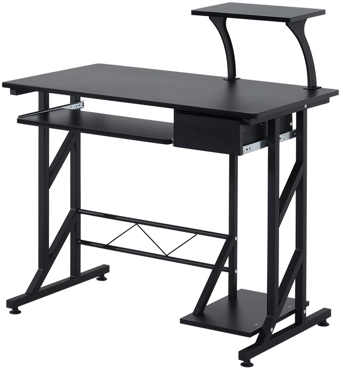 Bureau, studietafel met toetsenbordlade en uitschuifbaar blad, computerbureau voor op kantoor, 90x50x100 cm, zwart