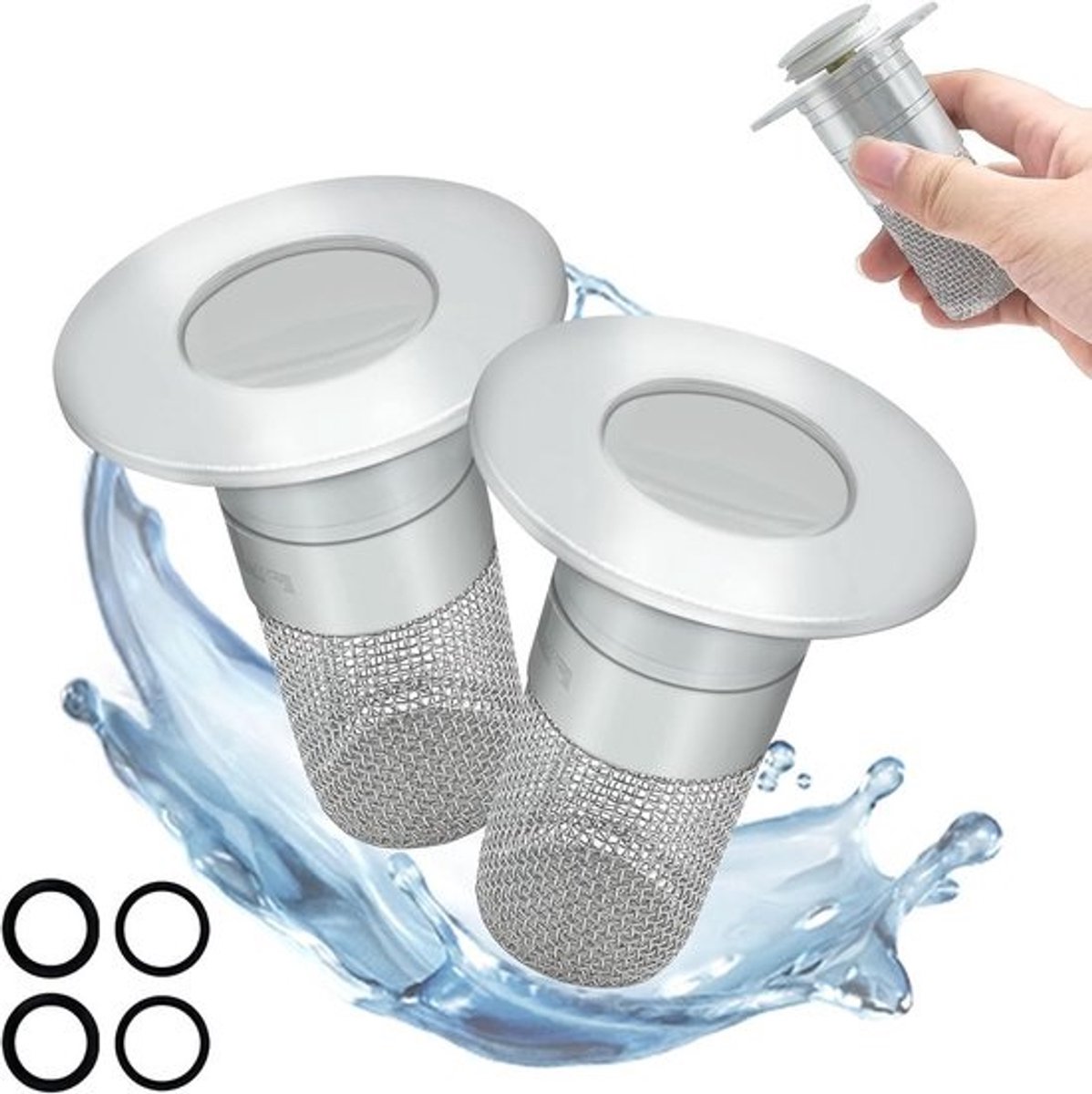 Universele Pop-up Wastafelstop met Haarzeef - RVS Afvoerfilter (2 Stuks)