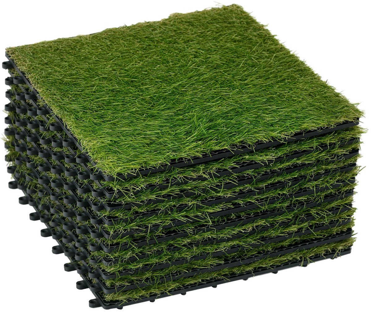 10-delige set kunstgras, 30x30 cm, met een grashoogte van 25 mm, UV-bestendig, donkergroen kunstgras tapijt