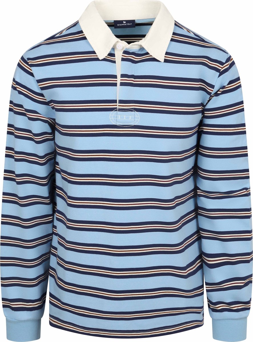 Steppin' Out Rugby Polo Streep Blauw - Maat XL - Heren - Longsleeve polo