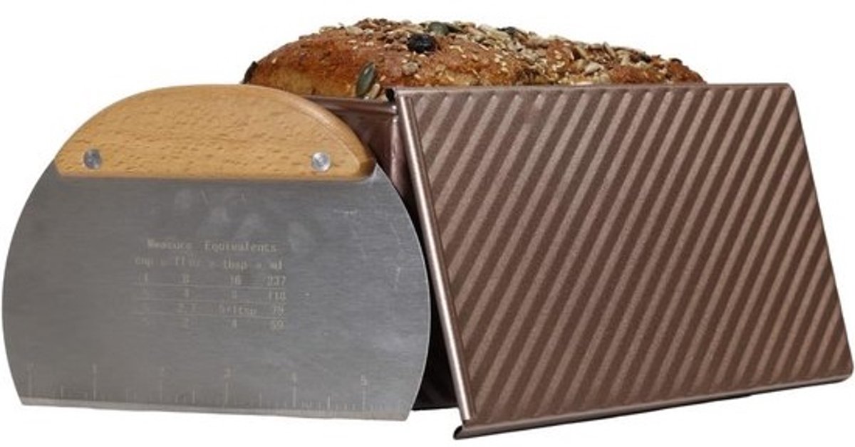 Bakvorm met Deksel voor Rechthoekig Brood - Koolstofstaal met Antiaanbaklaag - 450g - Inclusief Deegschraper