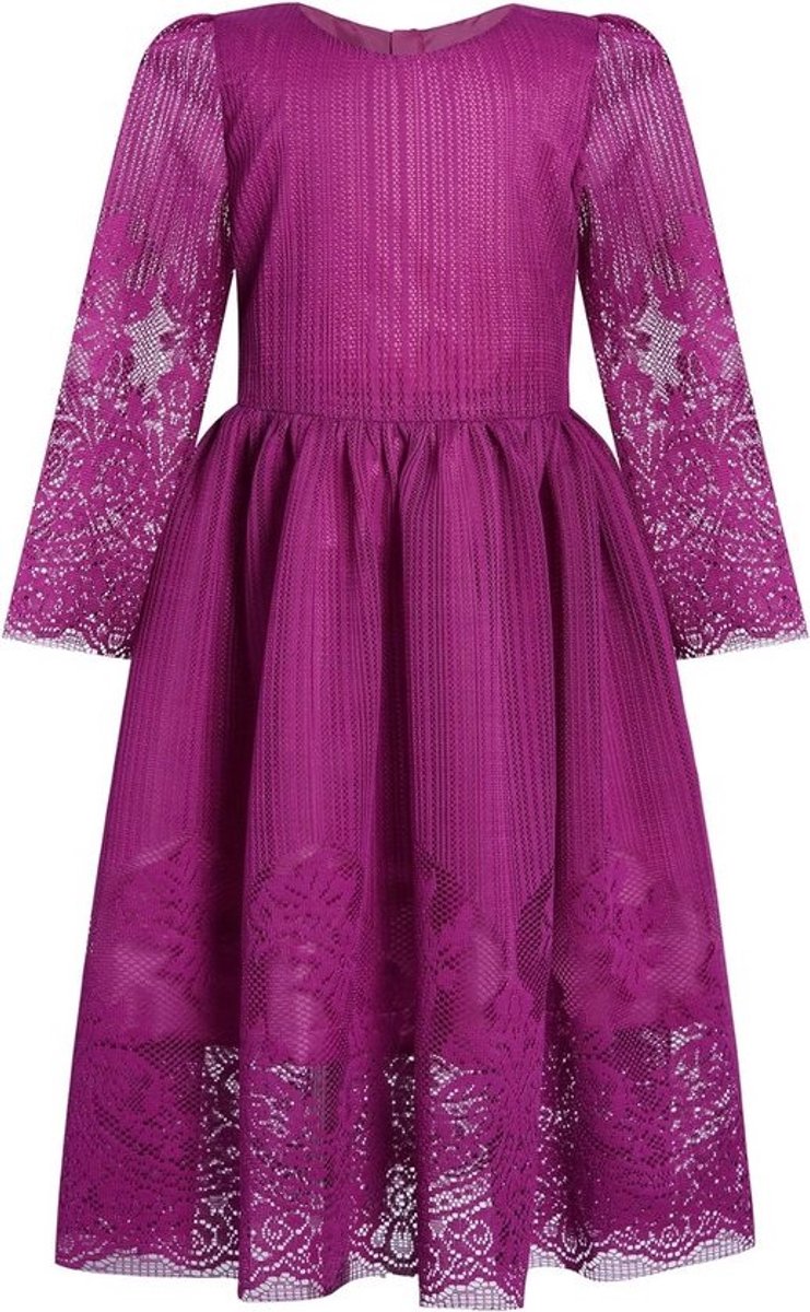 Elegante Meisjes Maxi Jurk met Geborduurde Kanten en Tule voor Feesten en Bruiloften