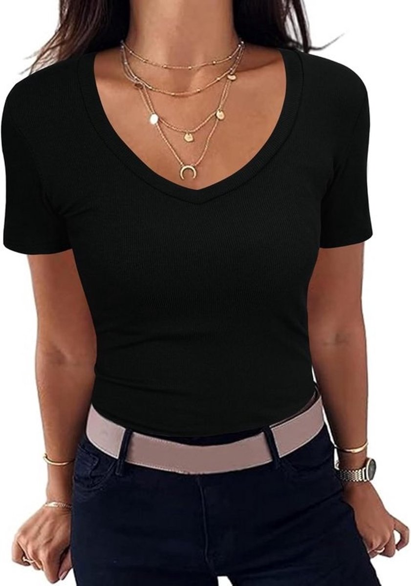 Elegant Dames T-shirt Korte Mouwen Ronde Hals Slim Fit Casual Zomer Tops