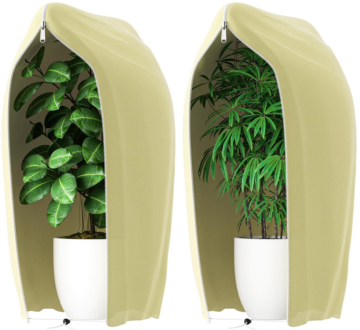 2 Stuks Winterbeschermhoes - Met ritssluiting en trekkoord - Voor planten en bomen tegen vorst - Beige 200 x 240 cm