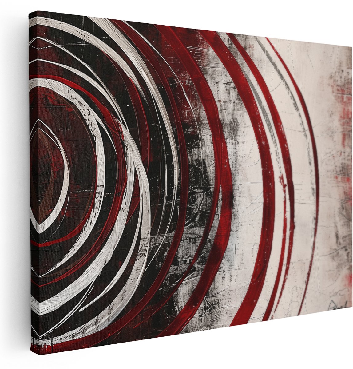 Artaza Canvas Schilderij Abstract met Rode en Witte Wervelingen - 160x120 cm - Groot - Wanddecoratie Woonkamer - Schilderijen - Muurdecoratie