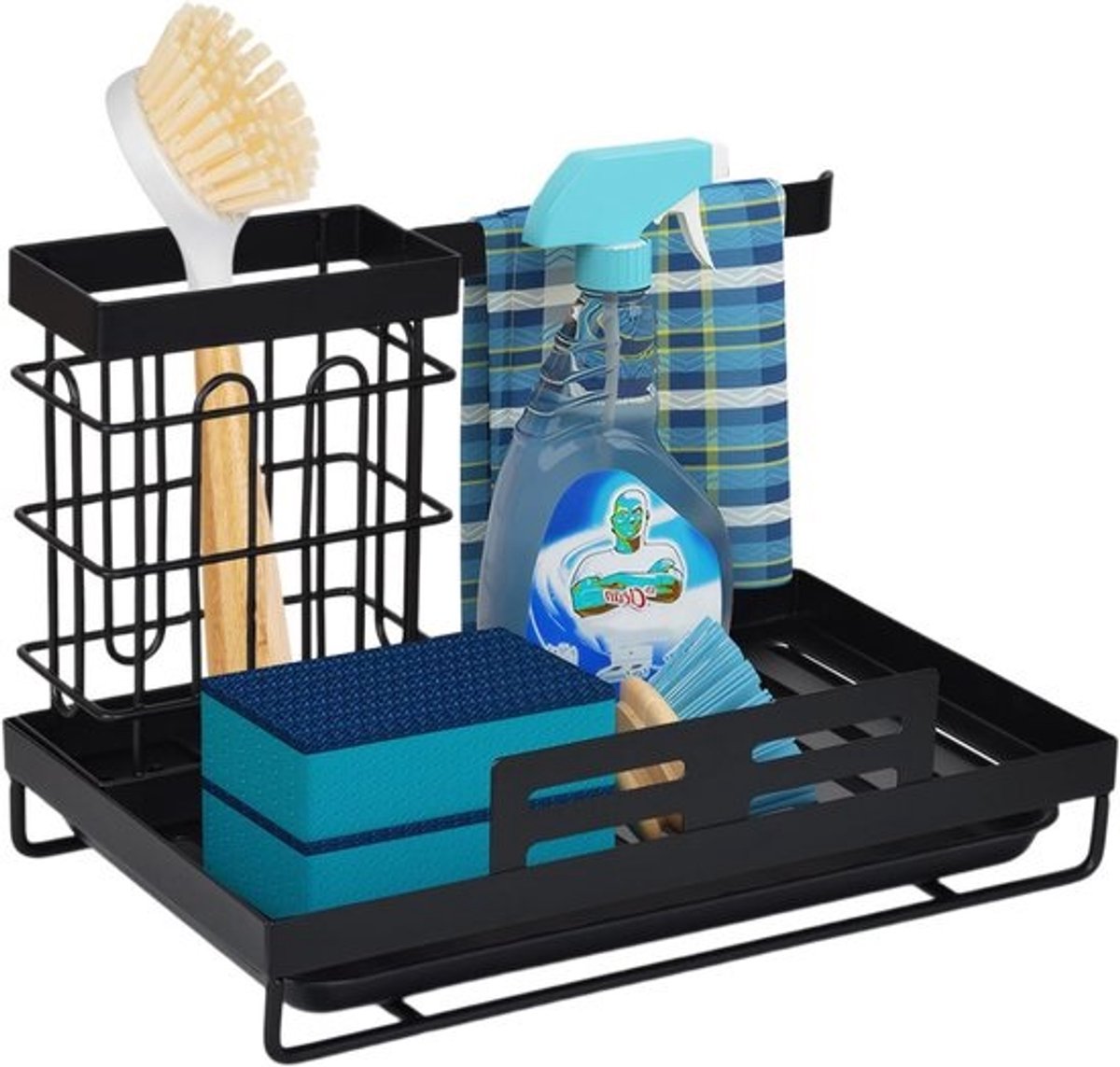 Spoelbak Organizer - Keuken Opberger - Aanrecht Netjes - Automatische Drainage - 25x15x16 cm - Zwart