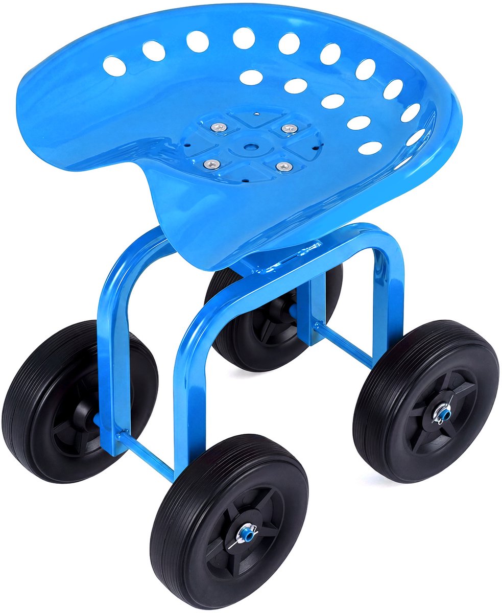 SureDeal® - Tuinier - Tuinwagen Wielen Rijdende - Draaibare Zitting - Hoogte Verstelbaar - 47x31x40 cm - Blauw