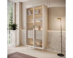 Meubella - Lomo - Vitrinekast - Beige - 92x39x195 cm