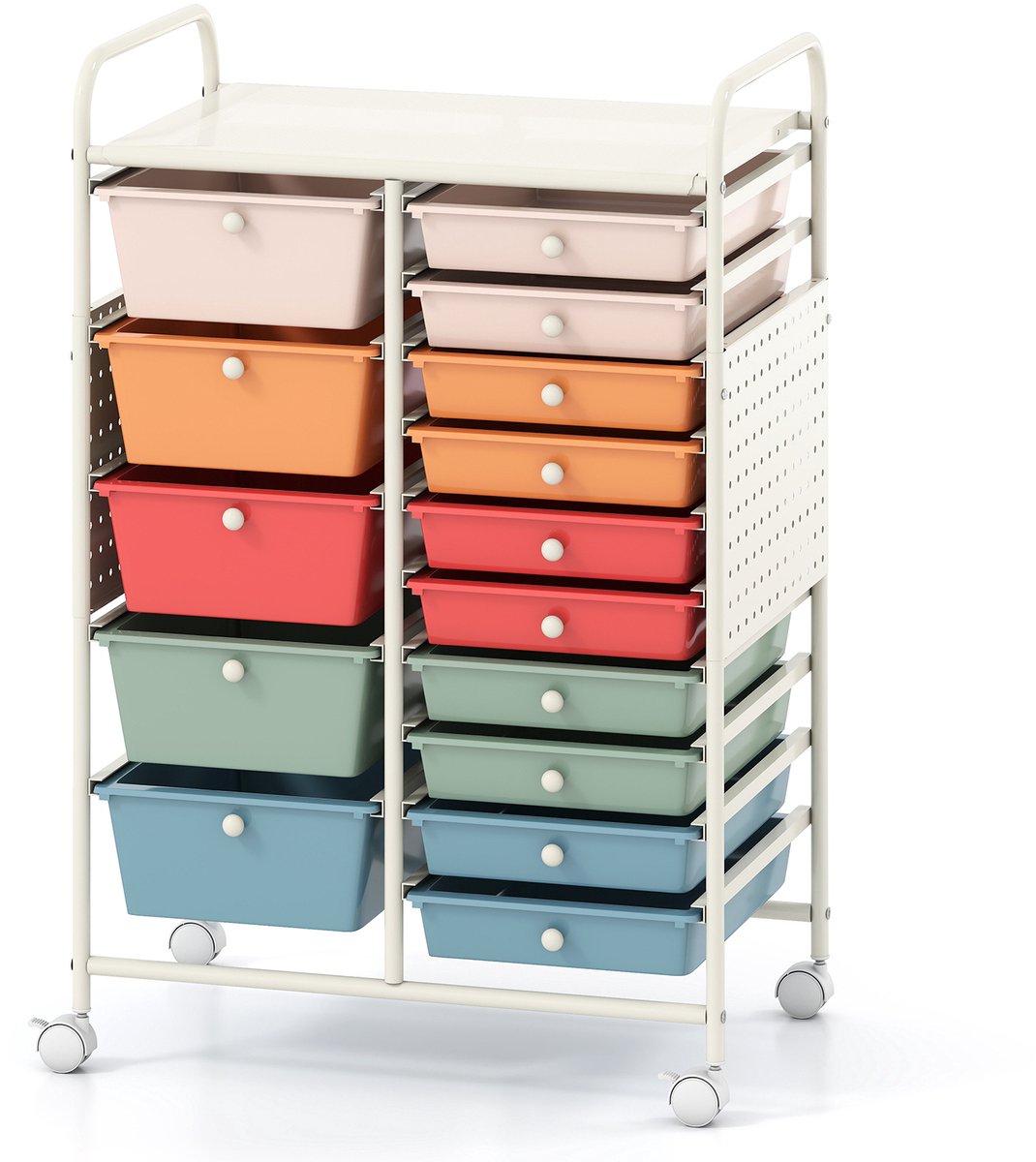 SureDeal® - Bureaukast - Servierwagen Wieltjes - Lades Rolcontainer - Dienblad Geperforeerde Plaat - Metalen - 63x37x87 cm - Gekleurd