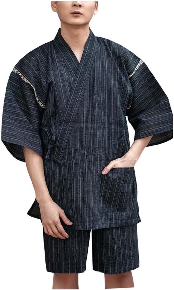 Heren Jinbei Kimono Lounge Set Katoen Linnen Veelkleurig
