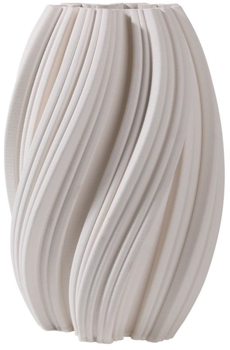 Fugurato Nena Vaas Wit - Keramiek met Gedraaide 3D-Ribbelstructuur - Ø21 x H30,5 cm