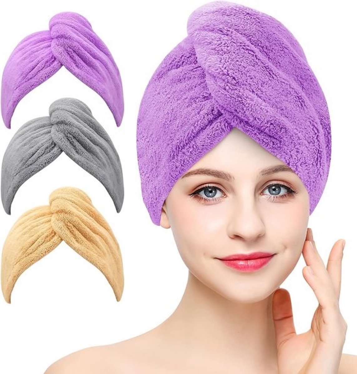 Microvezel Haarhanddoek Set (3 Stuks) - Sneldrogend & Anti-Pluis voor Lang en Krullend Haar