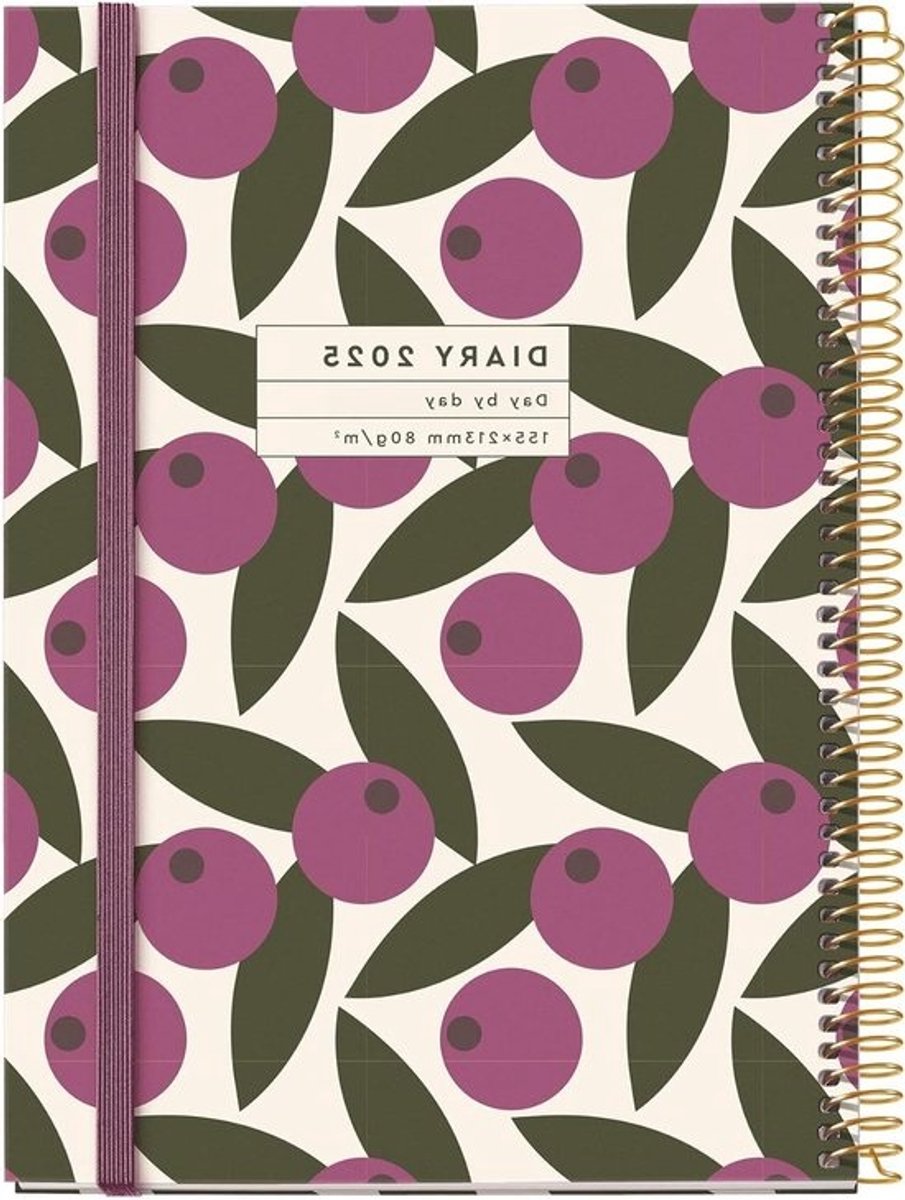 Agenda 2025 Jaarplanner - Dagplanner Afsprakenboek - Dagelijkse Organisatie - Drietalig Spaans Engels Portugees - 155 x 213 mm - Olijfgroen