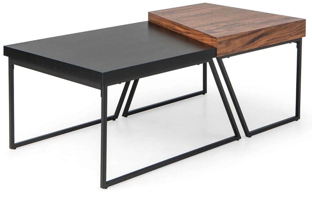 SureDeal® - Salontafel - Salontafels Moderne Zwart - Bruin Stapelbare Bijzettafel - Gepoedercoate Metalen Poten - 120x60x46 cm - Zwart