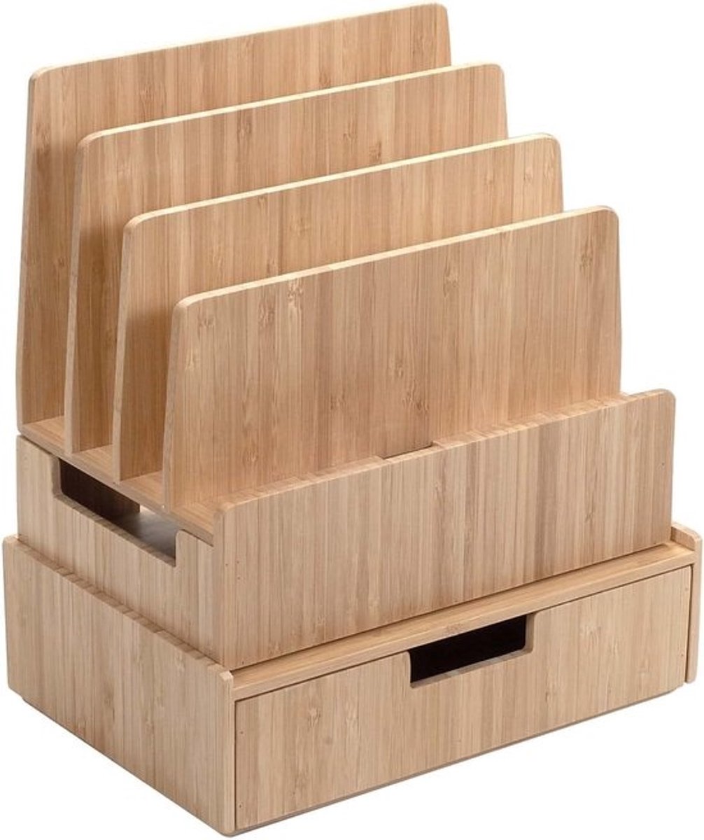 Oplaadstation met Bamboe Lade voor Smartphones, Tablets en Laptops - Organizer voor Kantoorbenodigdheden
