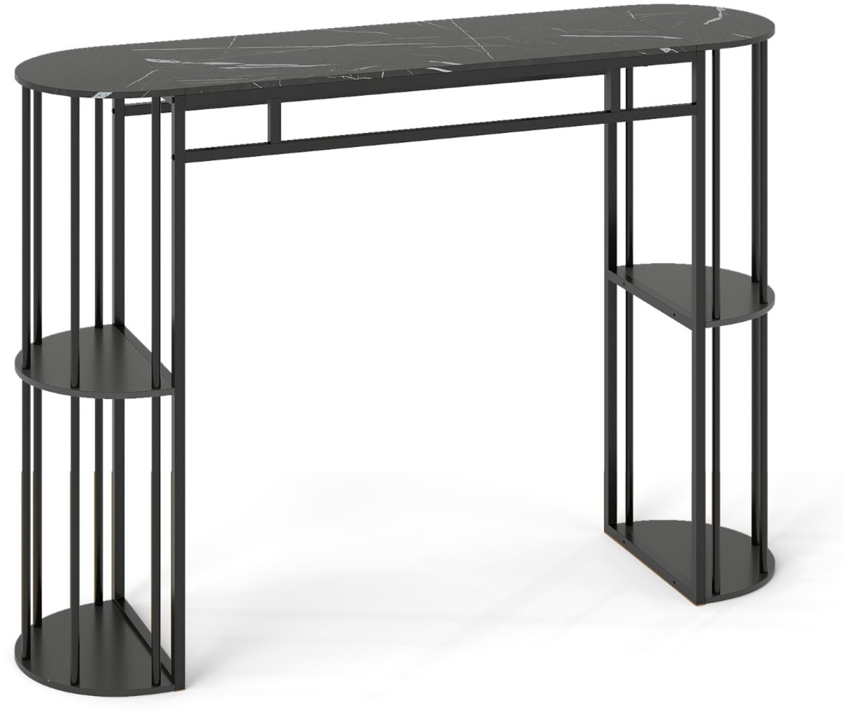 SureDeal® - Eettafel - Barfotentafel - Opbergruimte Moderne Keukentafel - Halfronde Planken - Stevig Metalen - 150x40x105 cm - Zwart