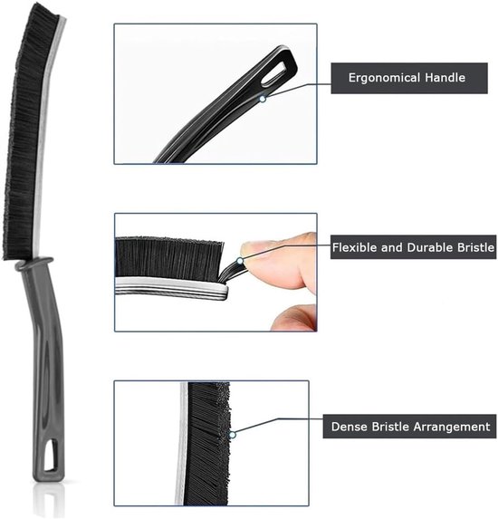 5x Voegenborstel Set - Kleine Schoonmaakborstels - Nauwkeurig Schoonmaken - Ergonomisch Handvat - 5 Stuks - Grijs — afbeelding 3