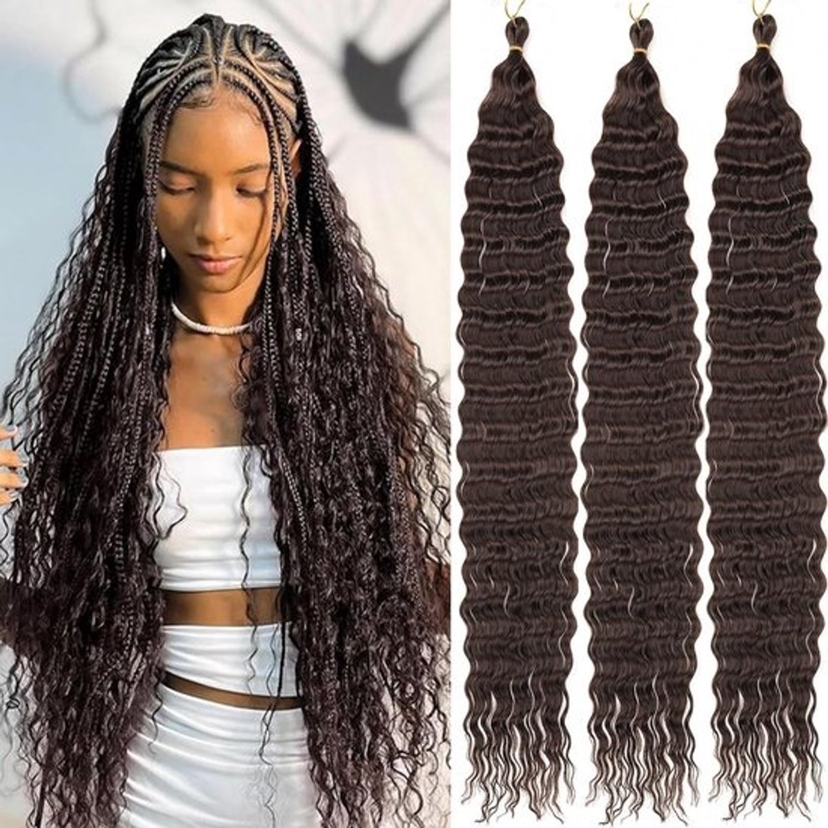 Diep Golvend Krul Vlechthaar 76 cm Synthetisch Haar voor Boho Vlechten