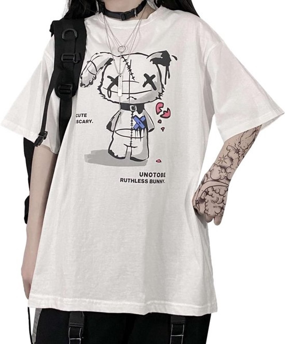 Grunge T-shirt Dames met Beerprint - Gothic Harajuku Stijl Kleding