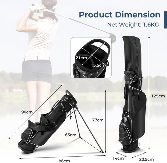 SureDeal® - Golf - Golftas Golfstandtas - Poten Regenhoes - Vaks Verdeling Lichte - Standaard - Dames - Heren - 20,5x14 cm - Zwart van suredeal — afbeelding 3