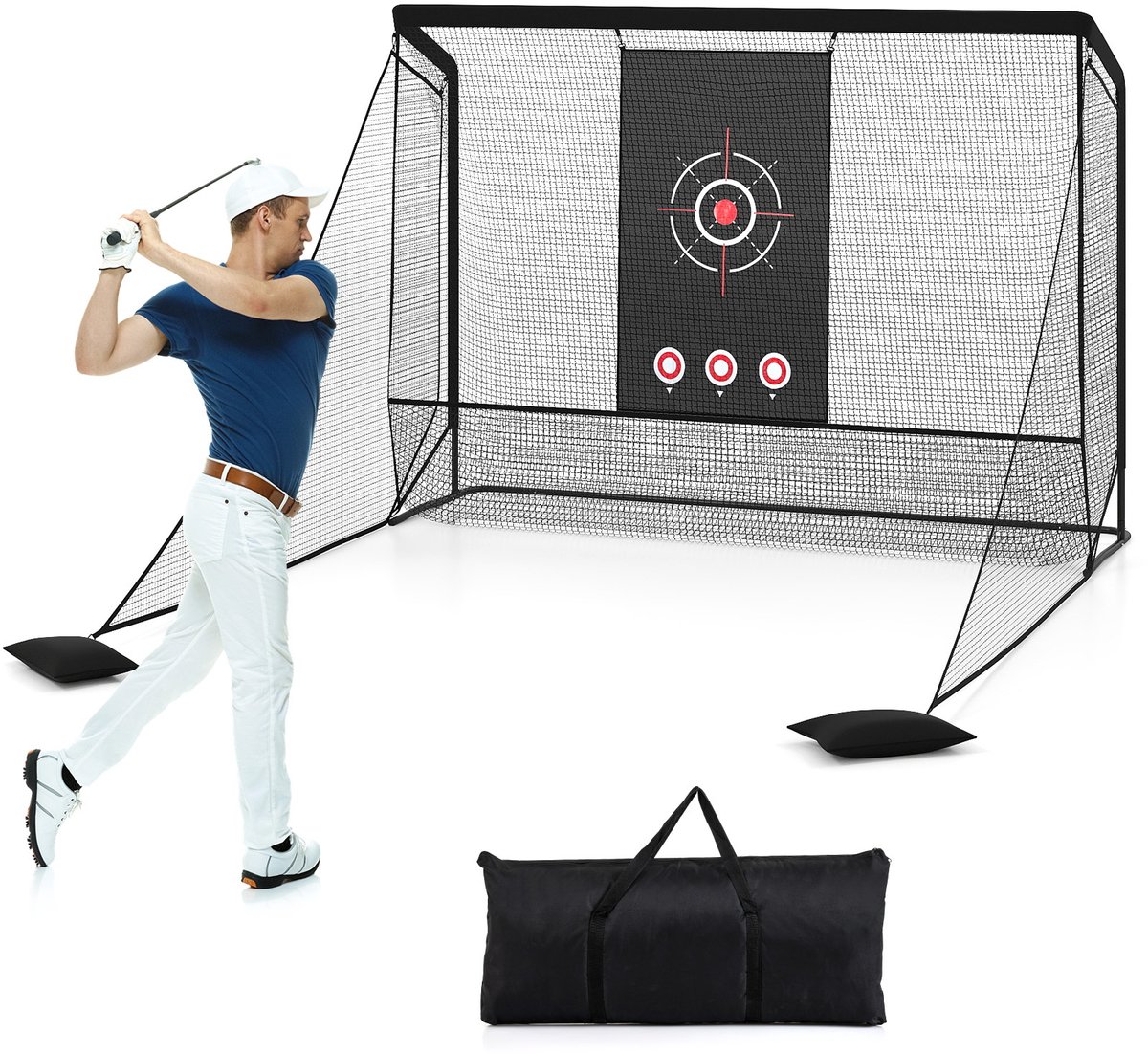 SureDeal® - Golf - Golfnet Golfoefeningsnet - Doel - Opklapbare Zijpanelen - Bodemnet - 300x214x225 cm - Zwart