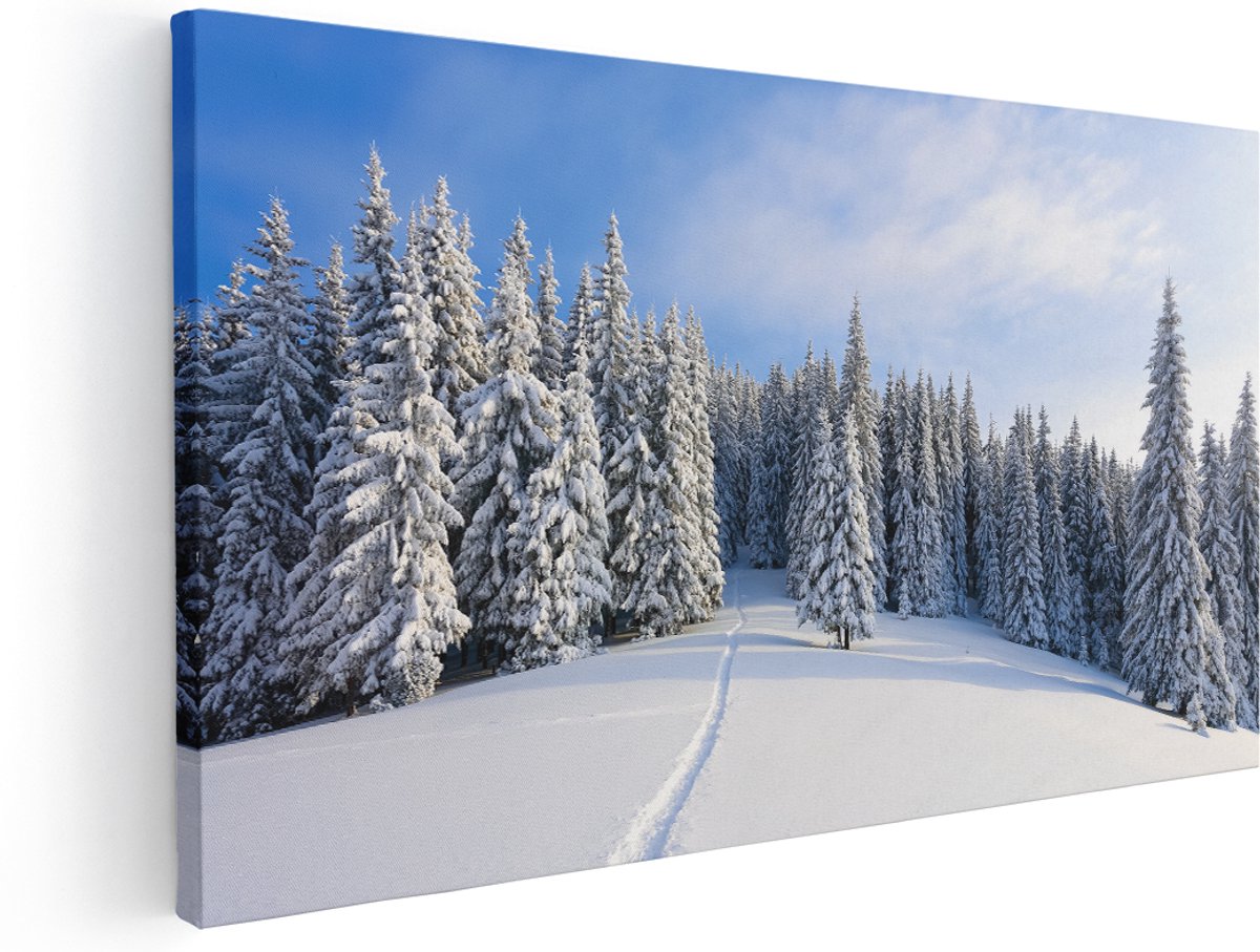 Artaza Canvas Schilderij Sneeuw Landschap - Winter - 180x90 cm - Groot - Klein - Wanddecoratie Woonkamer - Schilderijen - Muurdecoratie