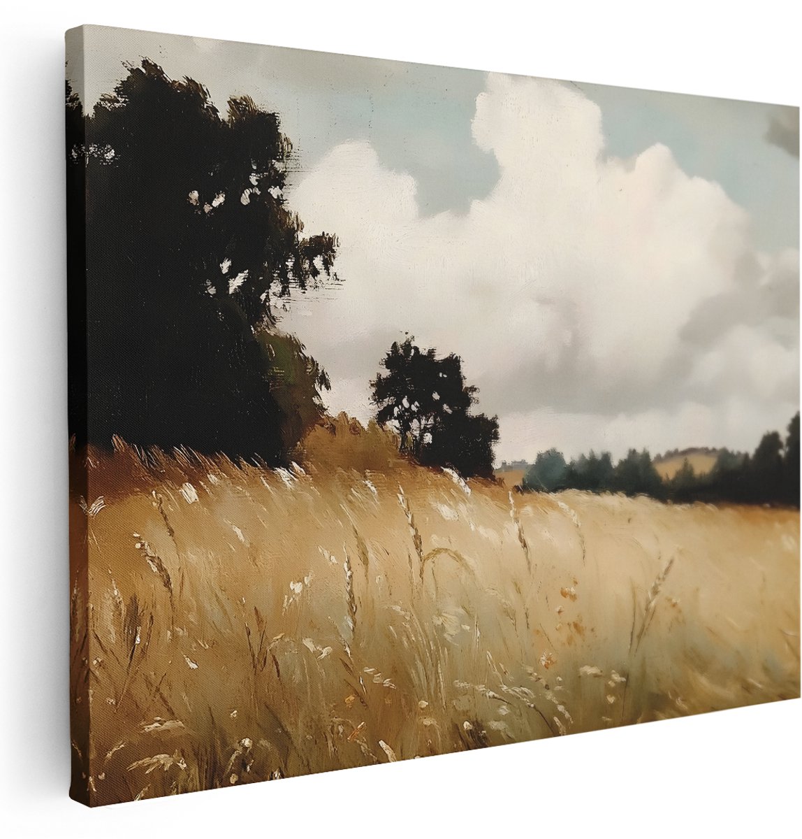 Artaza Canvas Schilderij Landschap Natuur - 160x120 cm - Groot - Wanddecoratie Landelijk - Muurdecoratie Graanveld - Kamer Accessoires
