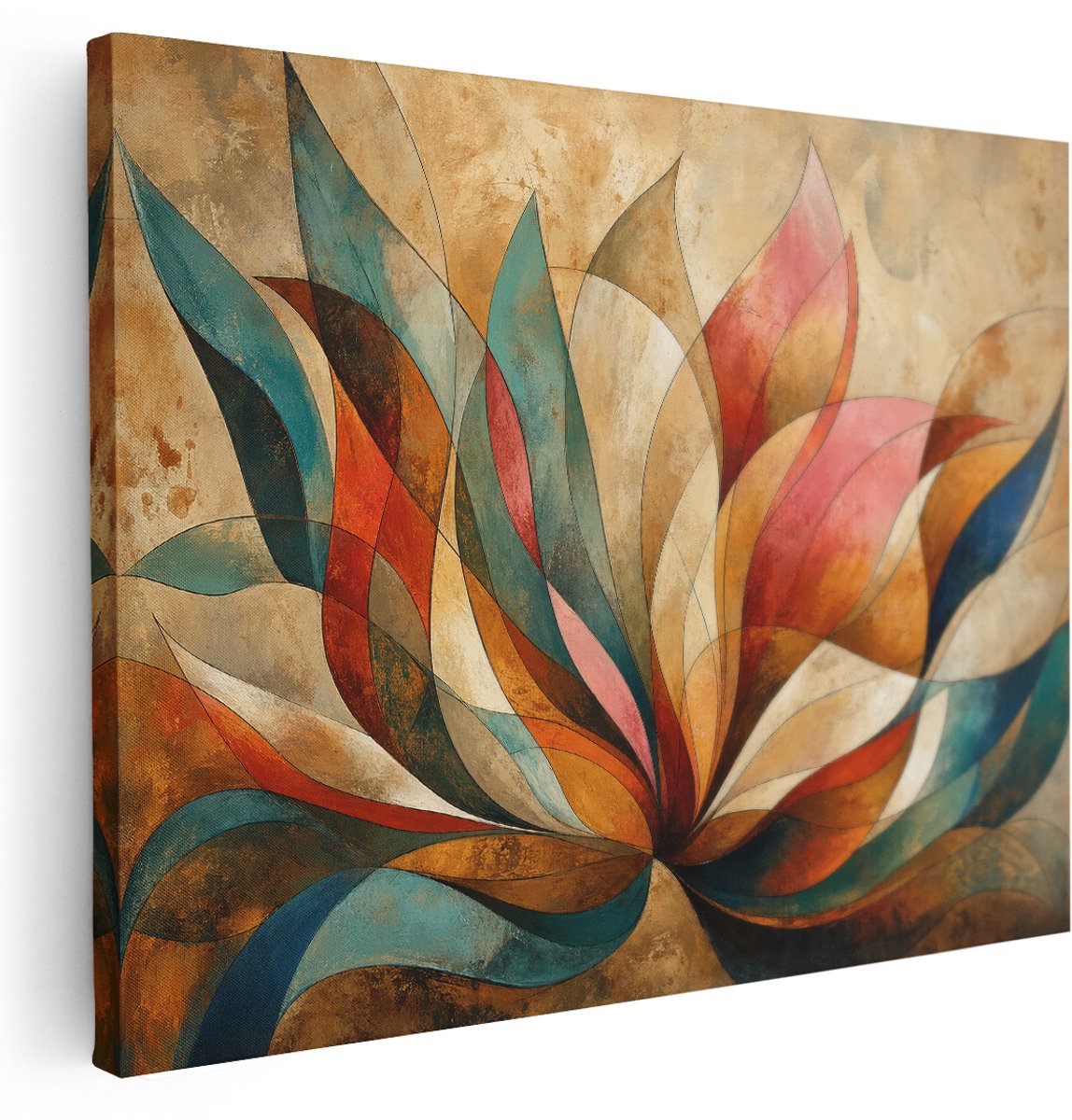 Artaza Canvas Schilderij Abstracte Bloem - Vintage Kunst in Multikleur - 160x120 cm - Groot - Klein - Wanddecoratie Woonkamer - Schilderijen - Muurdecoratie