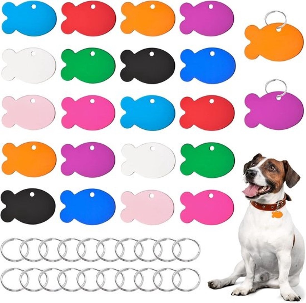 20x Lege ID Penning Visvorm voor Honden en Katten - Onbeschreven Huisdierpenningen Aluminium met Sleutelringen