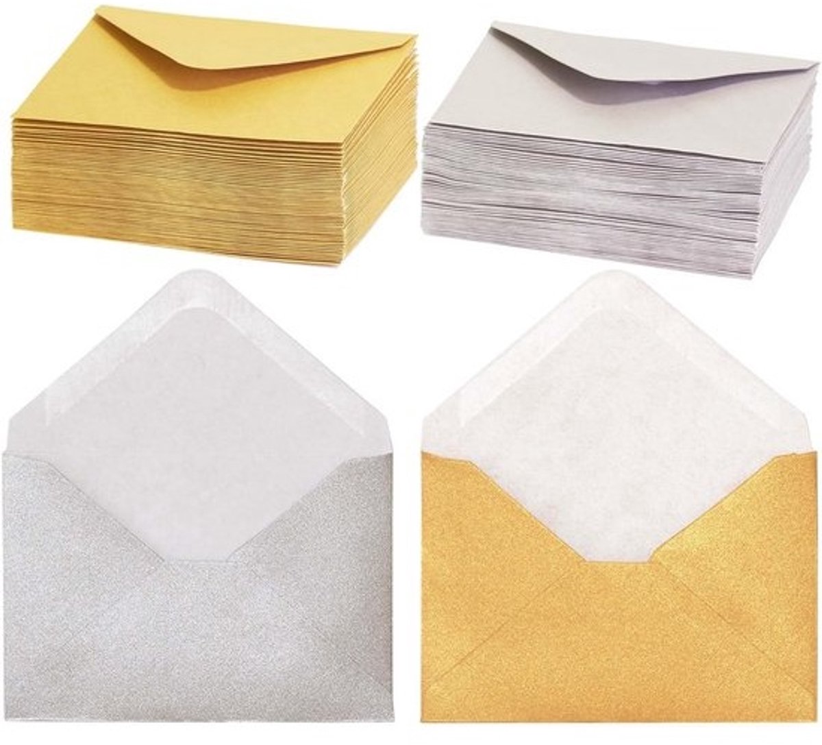 100 Mini Enveloppen Goud en Zilver voor Cadeaubonnen, Visitekaartjes en Bedankkaartjes (10.2 x 6.8 cm)